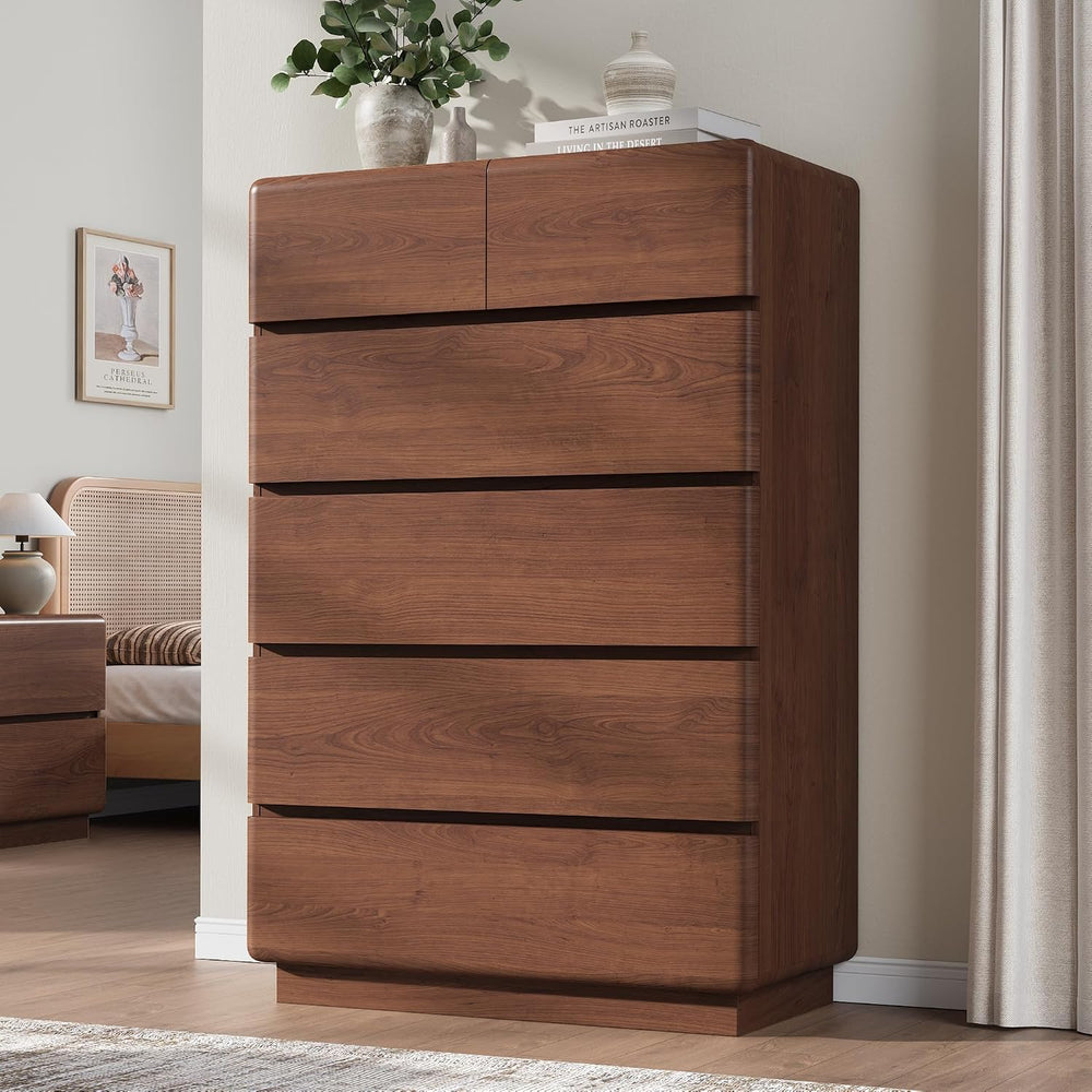 YANSNWO Walnut 6 Drawer Dresser for Bedroom, 48" Tall Chest of Drawers