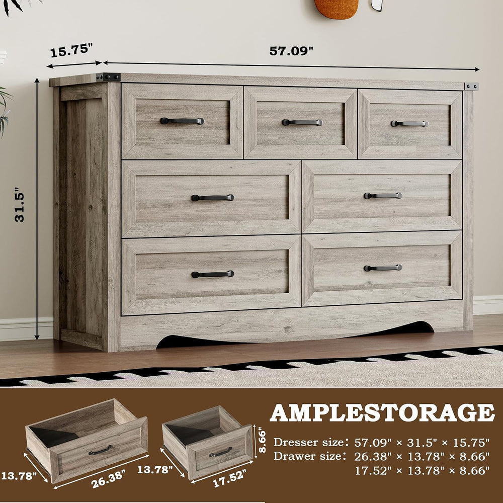 BORNOON 7-Drawer Dresser for Bedroom, Modern Wooden Chest of Drawers with Met...