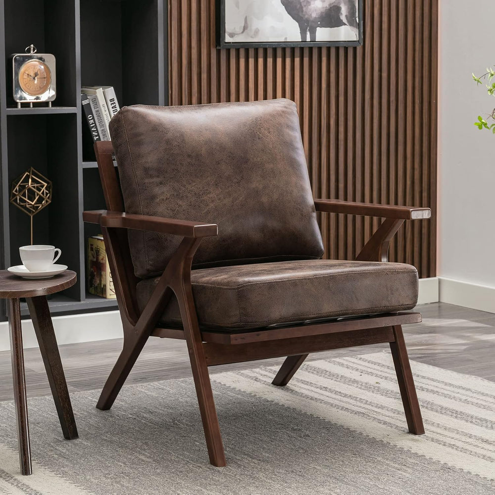 Bonzy Home Accent Chairs for Living Room,PU Leather Mid Century Modern Wood R...