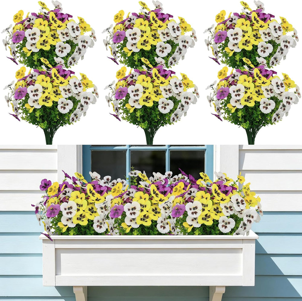 36 Pcs Artificial Pansy Flowers for Outdoor, UV Resistant Faux Plants