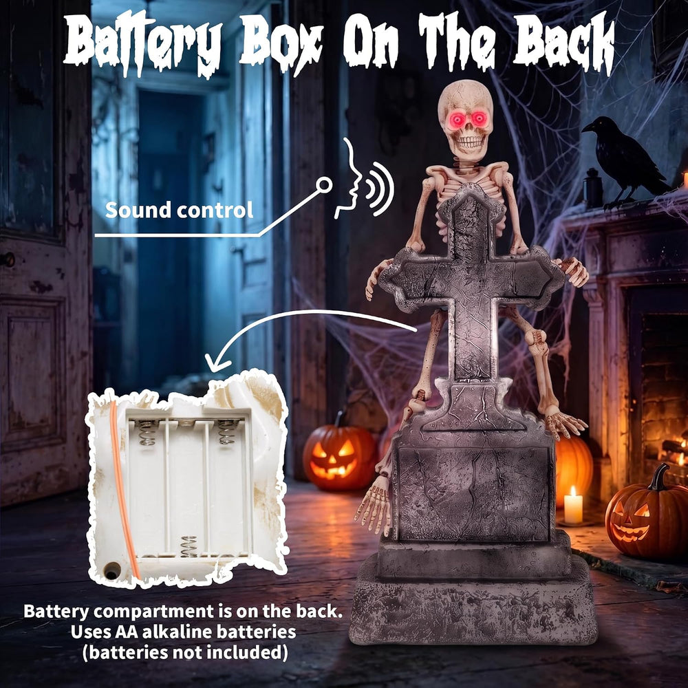 46" Halloween Animatronic Tombstone Decor, SoundโActivated Swaying Skeleton