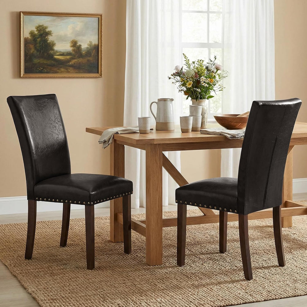 Furniliving Upholstered Dining Chairs Set of 2 - PU Leather Modern Farmhouse ...