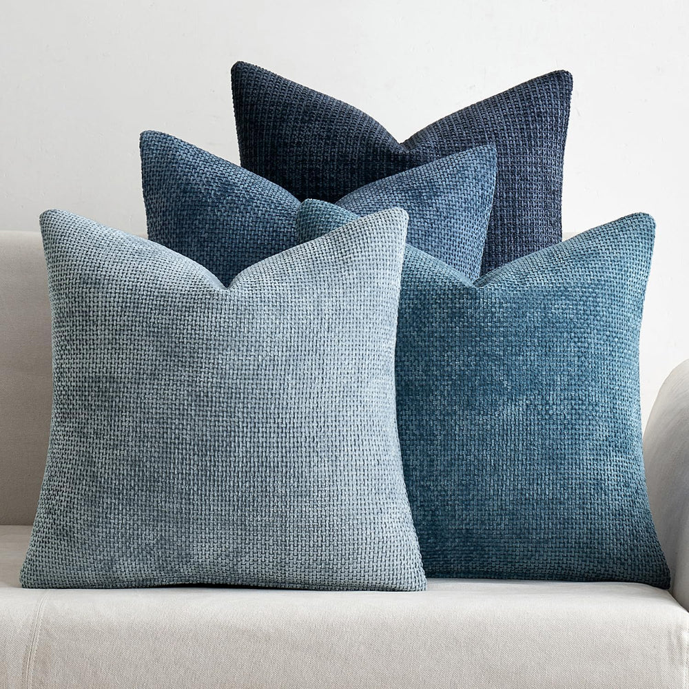 MIULEE Soft Decorative Chenille Pillow Covers Blue Series 16x16 Pack of 4