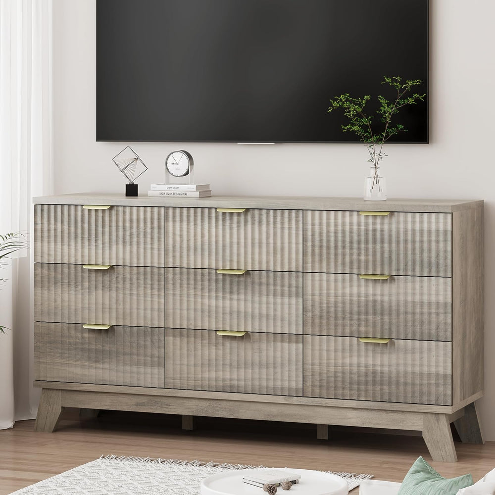 Fluted Dresser for Bedroom with 9 Drawers, 57" Wide Modern Chest of Draw...