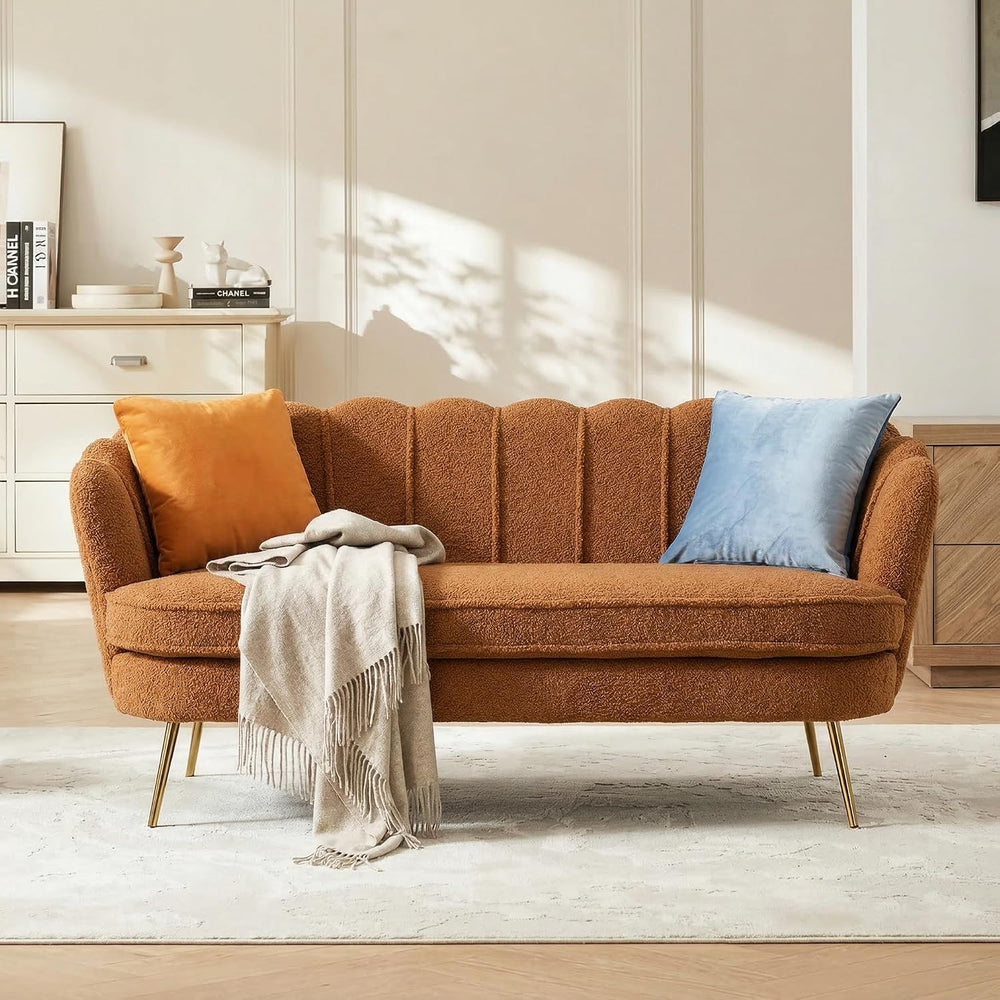 59" Wide Loveseat Sofa, Chenille Upholstered Small Couch | Petal-Shaped ...