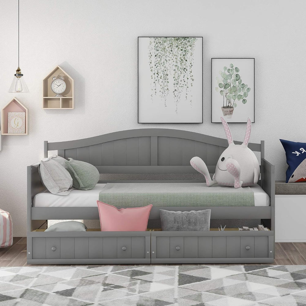 SOFTSEA Twin Daybed Frame with Drawers Wood Day Bed with Storage Sofa Bed Fra...