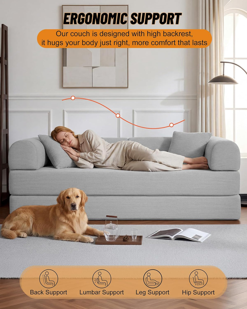 79" Convertible Futon Sofa Bed,6-in-1 Boneless Couches for Living Room