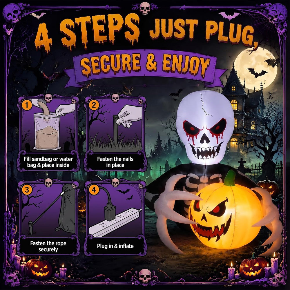 Gardwin 7 FT Halloween Inflatables Skeleton Reaper with Jack-o'-Lantern O...