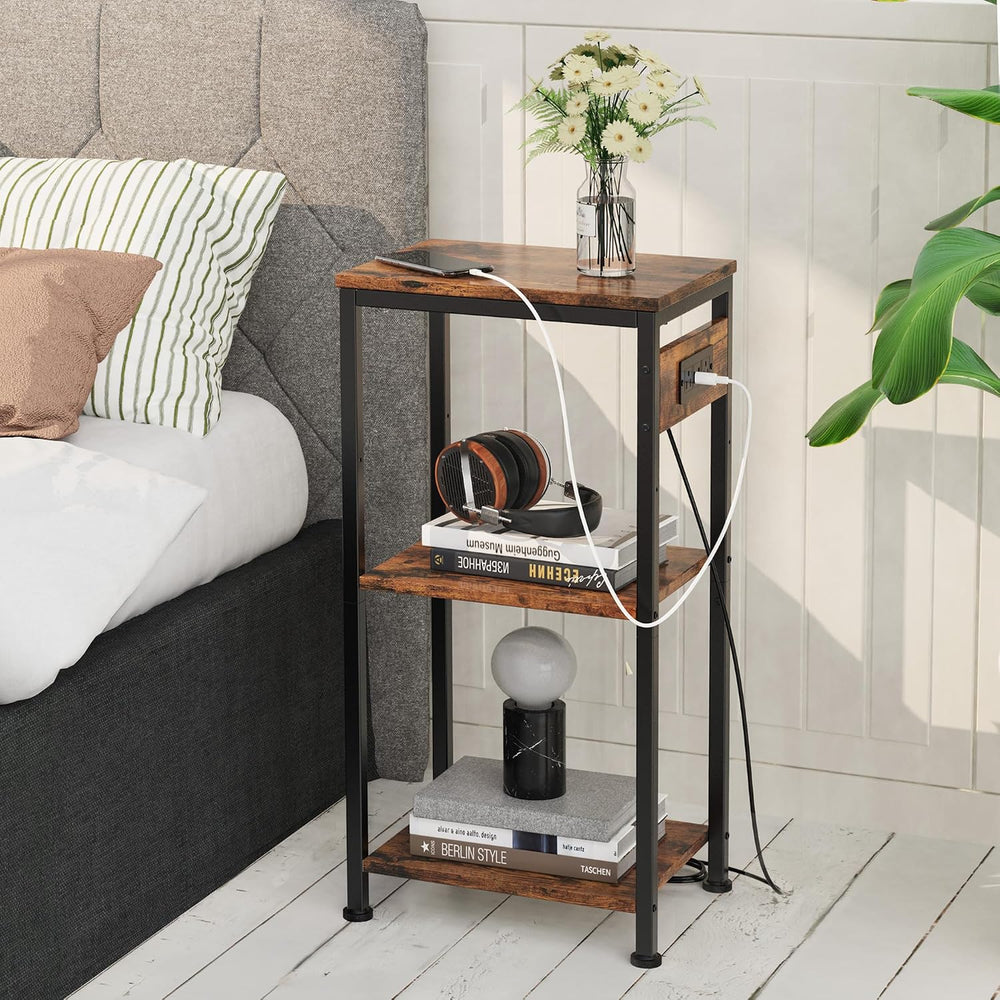 Side Table with Charging Station, Nightstand with USB Ports and Outlets, Tall...