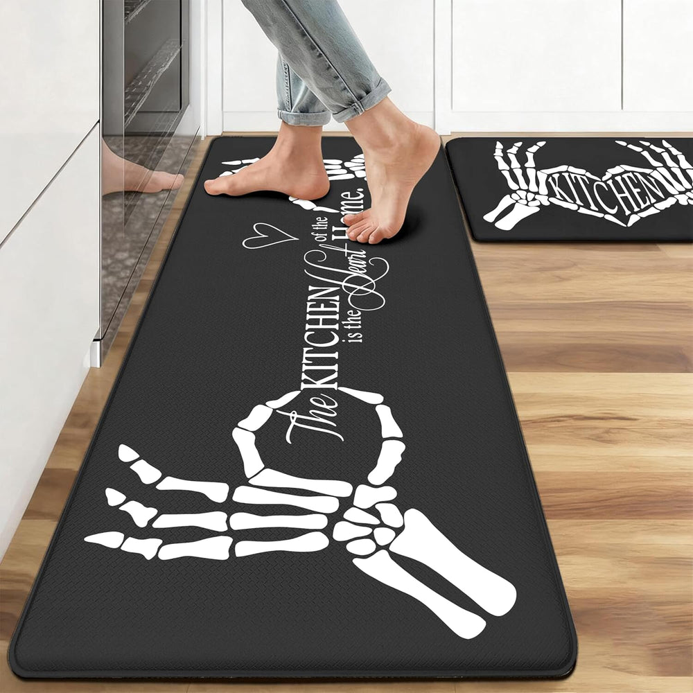 Skull Kitchen Rug Mat for Floor Black 2 PCS Memory Foam Padded Kitchen Mat | ...