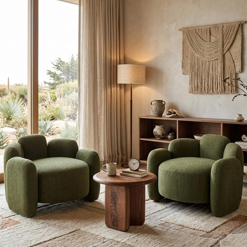 Hyfirm Green Mid‑Century Modern Accent Chairs Set of 2 – Upholstered Barrel S...