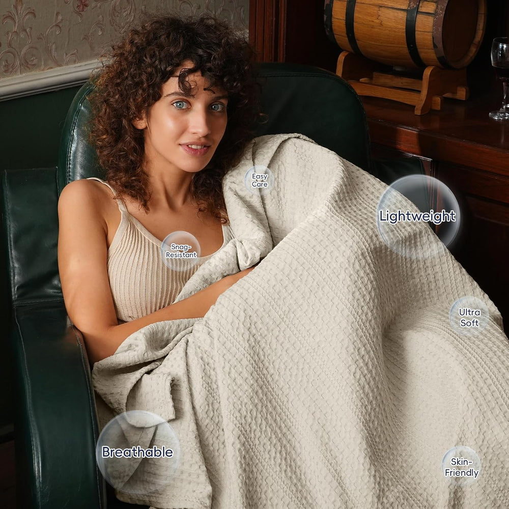 PHF Lightweight Waffle Weave Blanket Queen Size 90"x 90", Soft Wove...