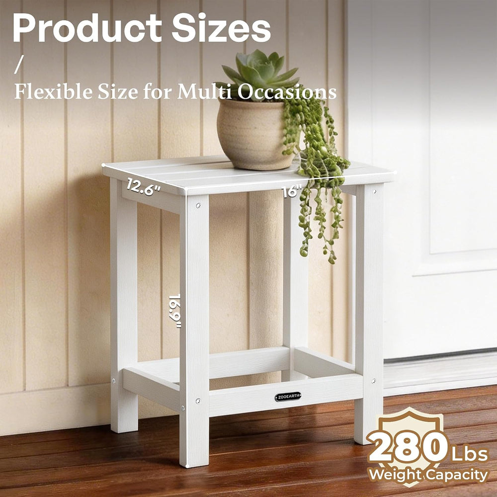 Square Outdoor Side Table, Patio End Table for Adirondack Chair, White
