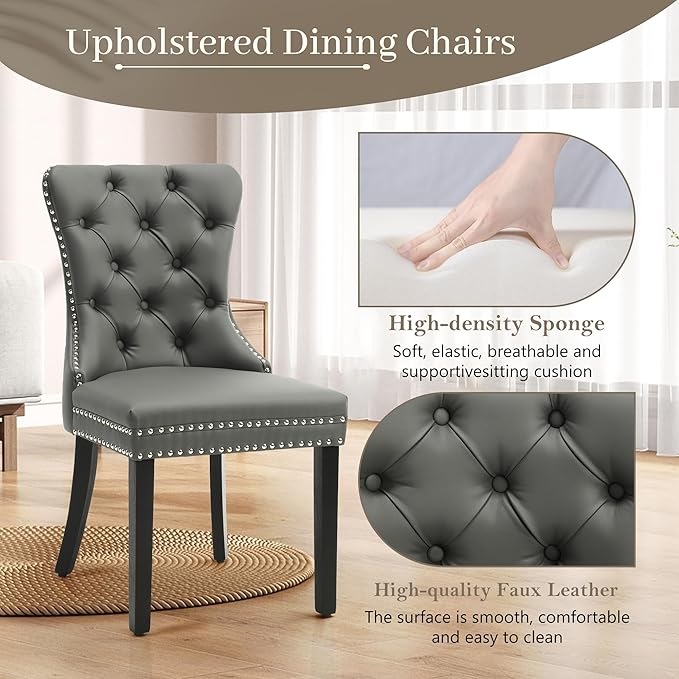 KCC Faux Leather Dining Chairs Set of 4, Upholstered High-end Tufted Dining R...