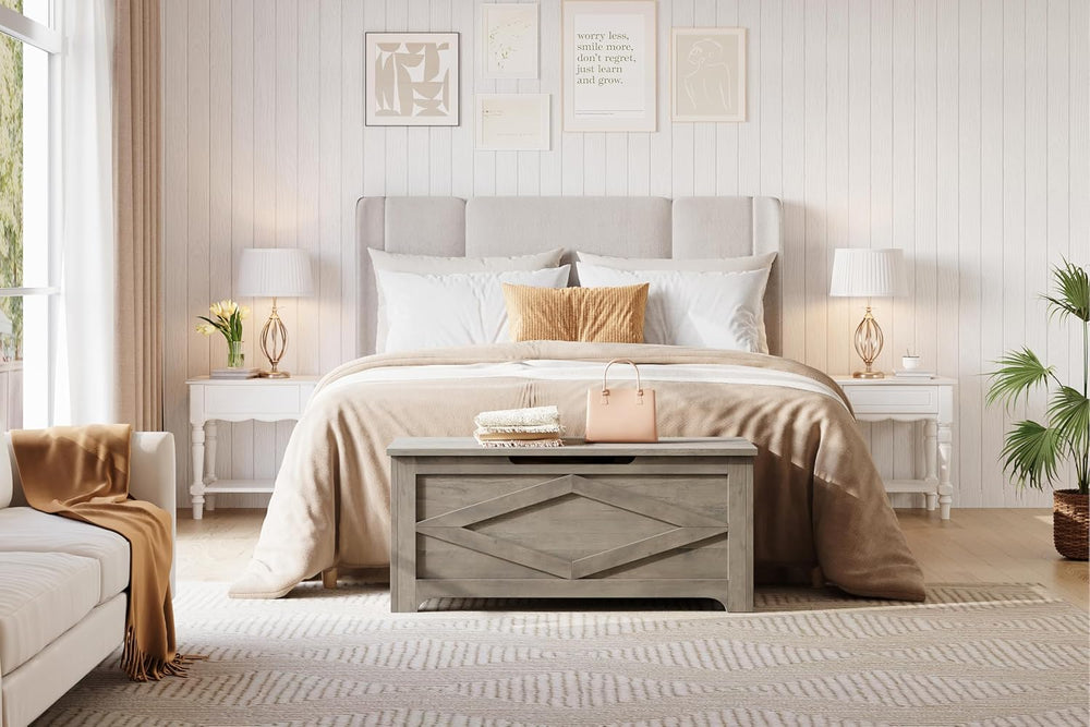 GAOMON Storage Chest, Storage Bench with Safety Hinge, Farmhouse Style Wooden...