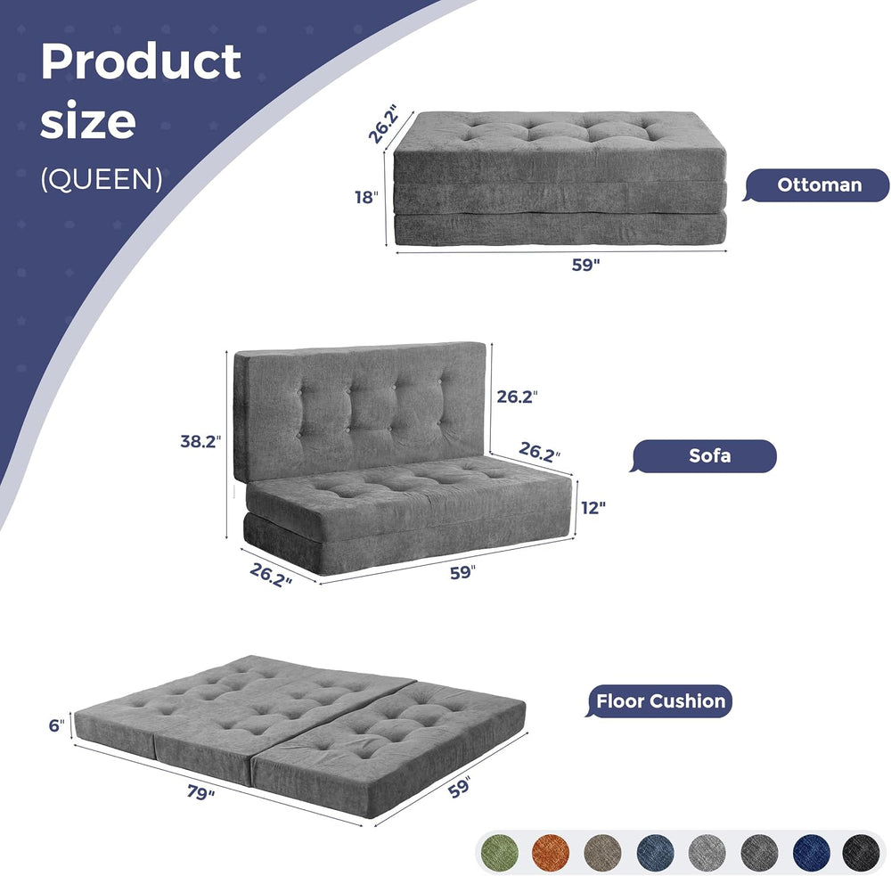 MAXYOYO 6" Folding Sofa Bed for Floor, Tufted Tri-Fold Floor Mattress