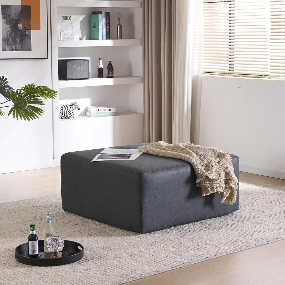 35" Faux Leather Large Square Ottoman Coffee Table for Living Room, Black