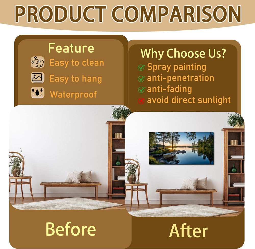 SSNEEKNDG Large Green Landscape Canvas Wall Art for Living Room Forest Lake S...