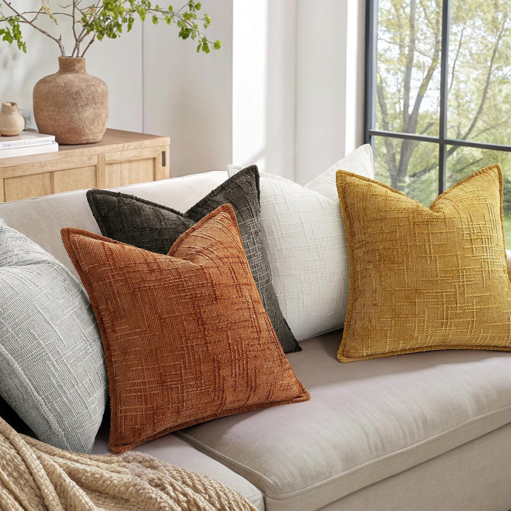 decorUhome Chenille Decorative Throw Pillow Covers 26x26 Set of 2, Rust