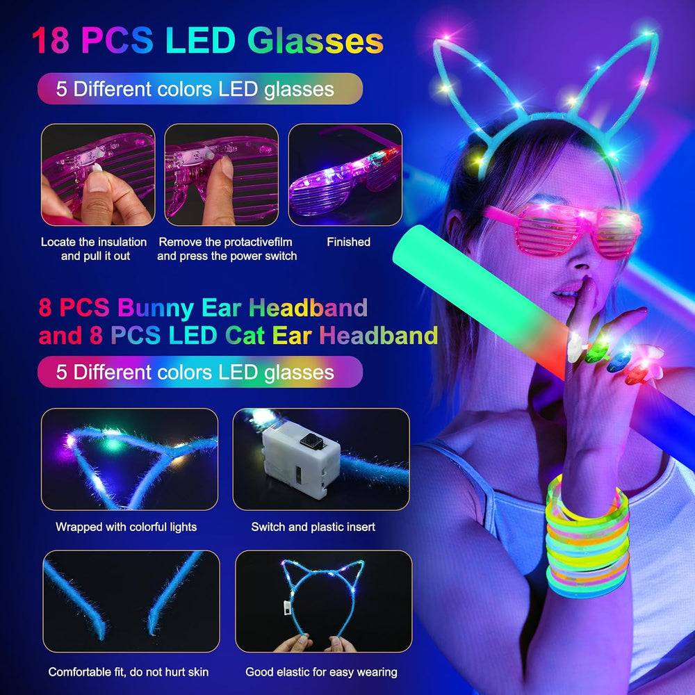 OLUPP 282 PCS Glow in the Dark Party Supplies, 18 Foam Sticks, 18 LED Glasses...