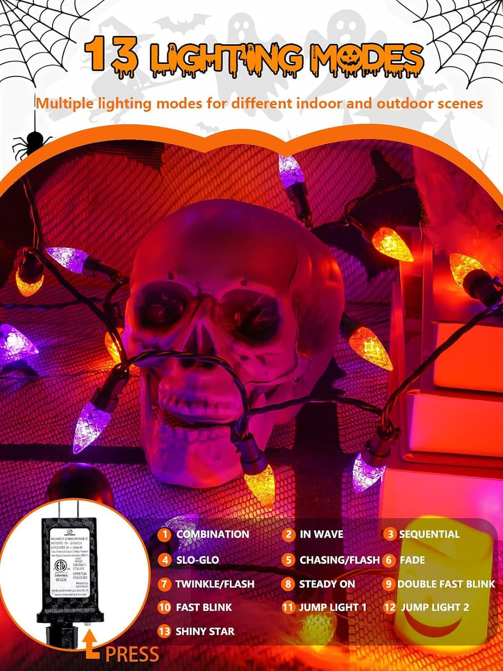 240 LED Connectable C6 Halloween Lights Outdoor String 78FT Orange Purple