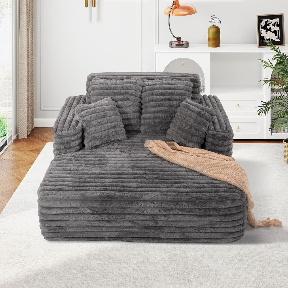 JEEOHEY 56" Oversized Chaise Lounge Chair Indoor,Plush Faux Fur Sleeper ...