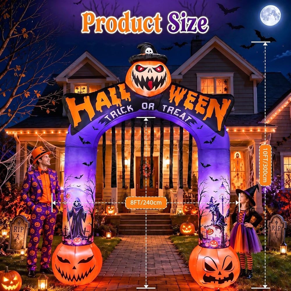 10 FT Halloween Inflatable Archway, Built-in LED Lights, Blow Up Outdoor Yard...