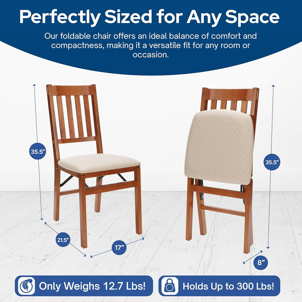 Stakmore Arts and Crafts Wooden Folding Chairs with Padded Seats, Set of 2 - ...