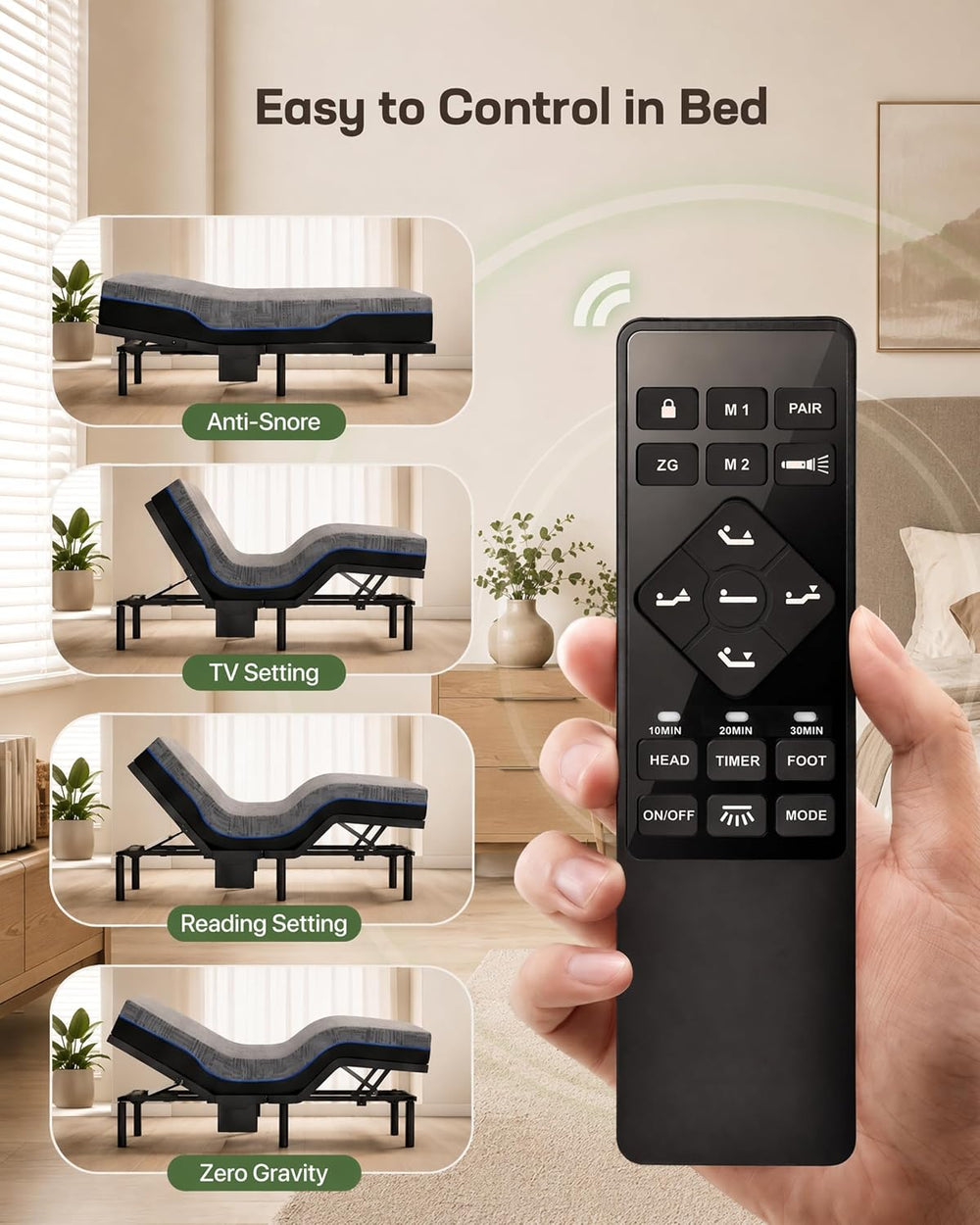 Marsail MS01-1 Full Adjustable Bed Frame with Massage + 10-inch Gel Memory Fo...