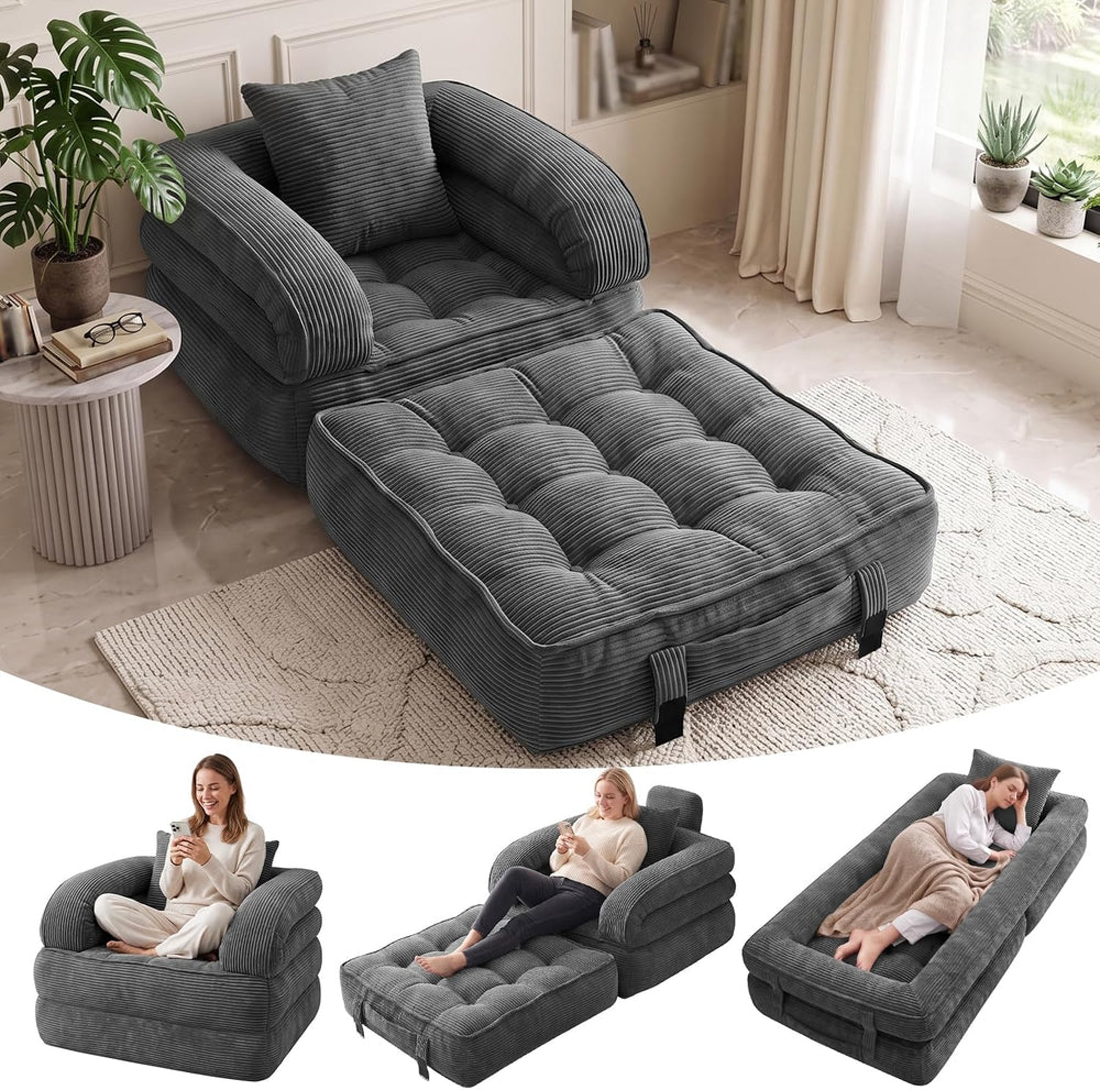 Folding Sofa Bed, 3-in-1 Convertible Sleeper Chair with Pillow