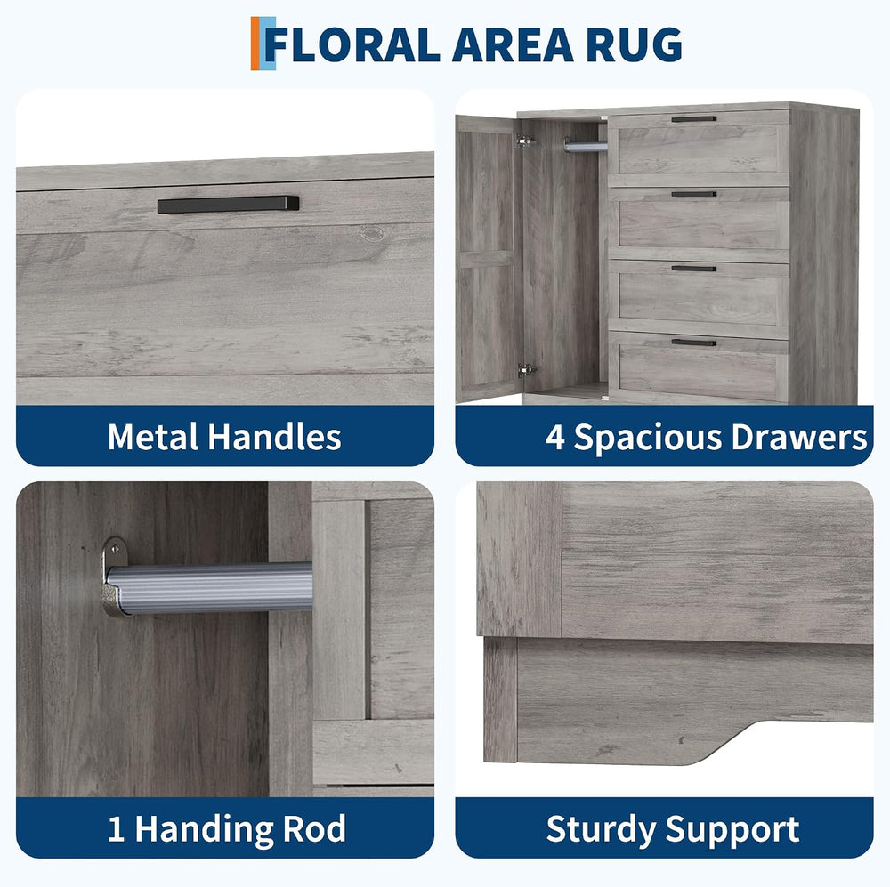 IDEALHOUSE 43.3'' H Armoire Wardrobe Closet with 4 Drawers and Hangin...
