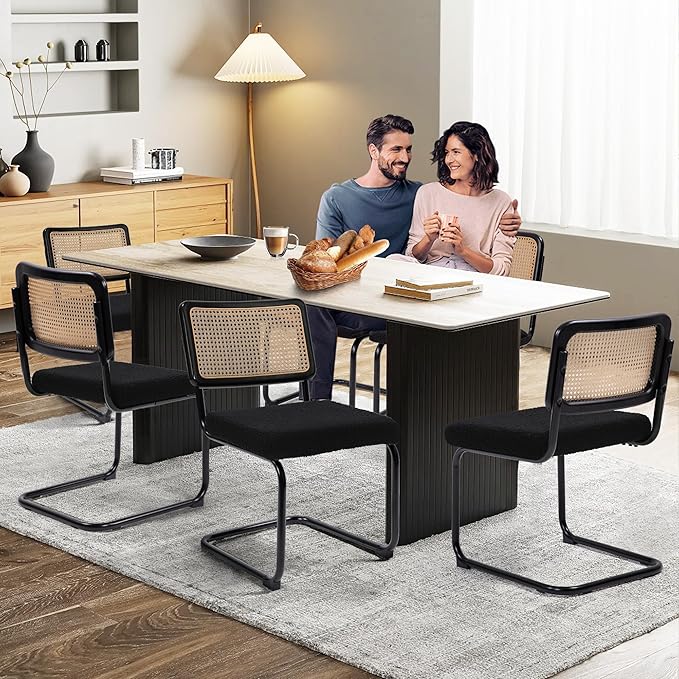 Dining Chairs Set of 2, Modern Rattan Kitchen Chairs, Mid Century Modern Desi...