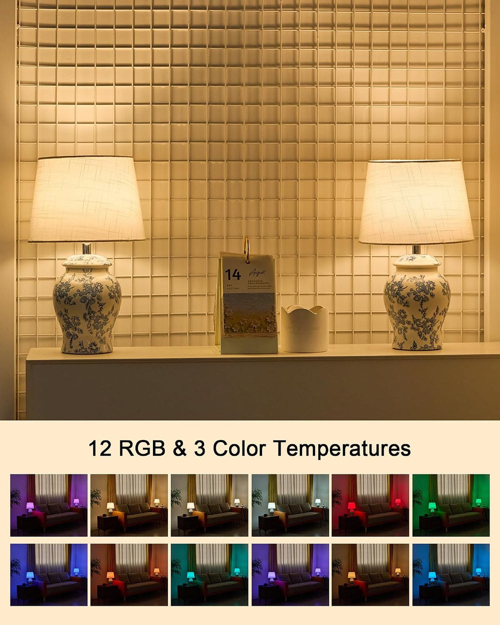 13.6" Cordless Ceramic Table Lamp Rechargeable Battery Operated