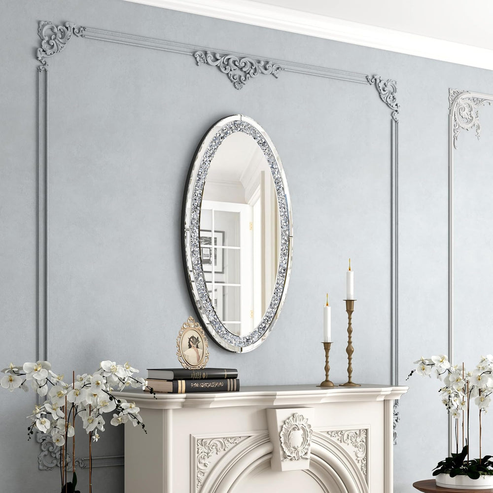 SHYFOY Oval Mirror, 36" x 23" Crushed Diamond Decorative Wall Mirror