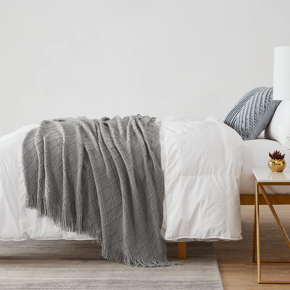 BOURINA Light Grey Throw Blanket 50x90Inch Boho Knit Soft Throw Bed Blanket