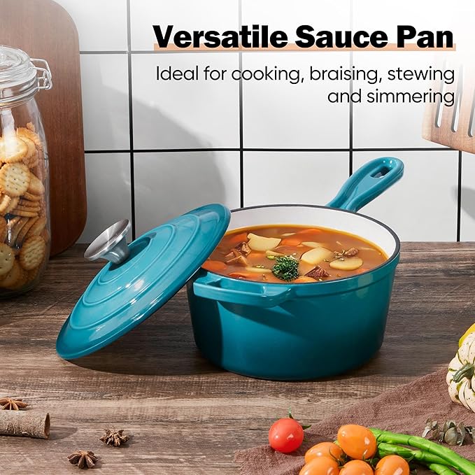 Homikit 1 QT & 2 QT Saucepan Set, Enameled Cast Iron Saucepan