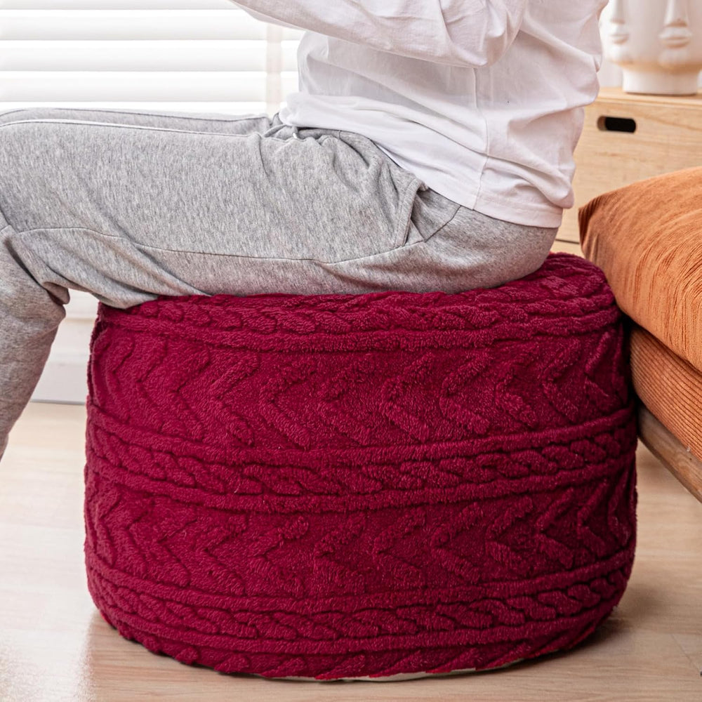 Boucle Pouf Ottoman and Foot Rest 20 x 20 x 14 Inches Floor Pouf Foot Stool H...
