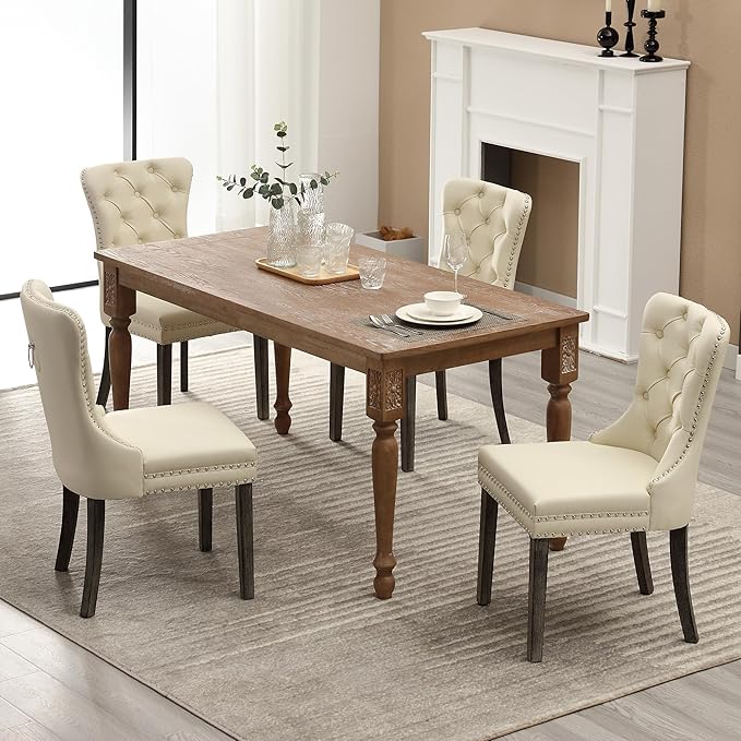 KCC Faux Leather Dining Chairs Set of 4, Upholstered High-end Tufted Dining R...