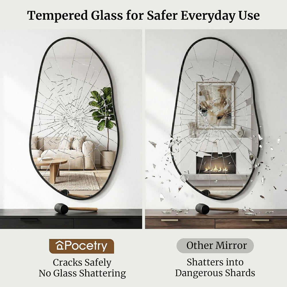 Matte Black 32x16.5 Inch Asymmetrical Organic Oval Wall Mirror