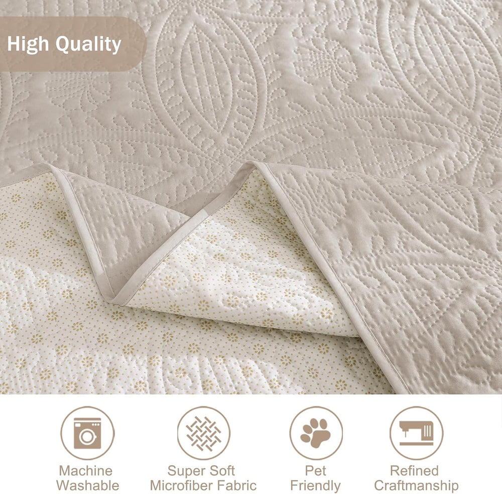 Beige Quilted Recliner Chair Covers, Water-Repellent Recliner Slipcovers, Laz...
