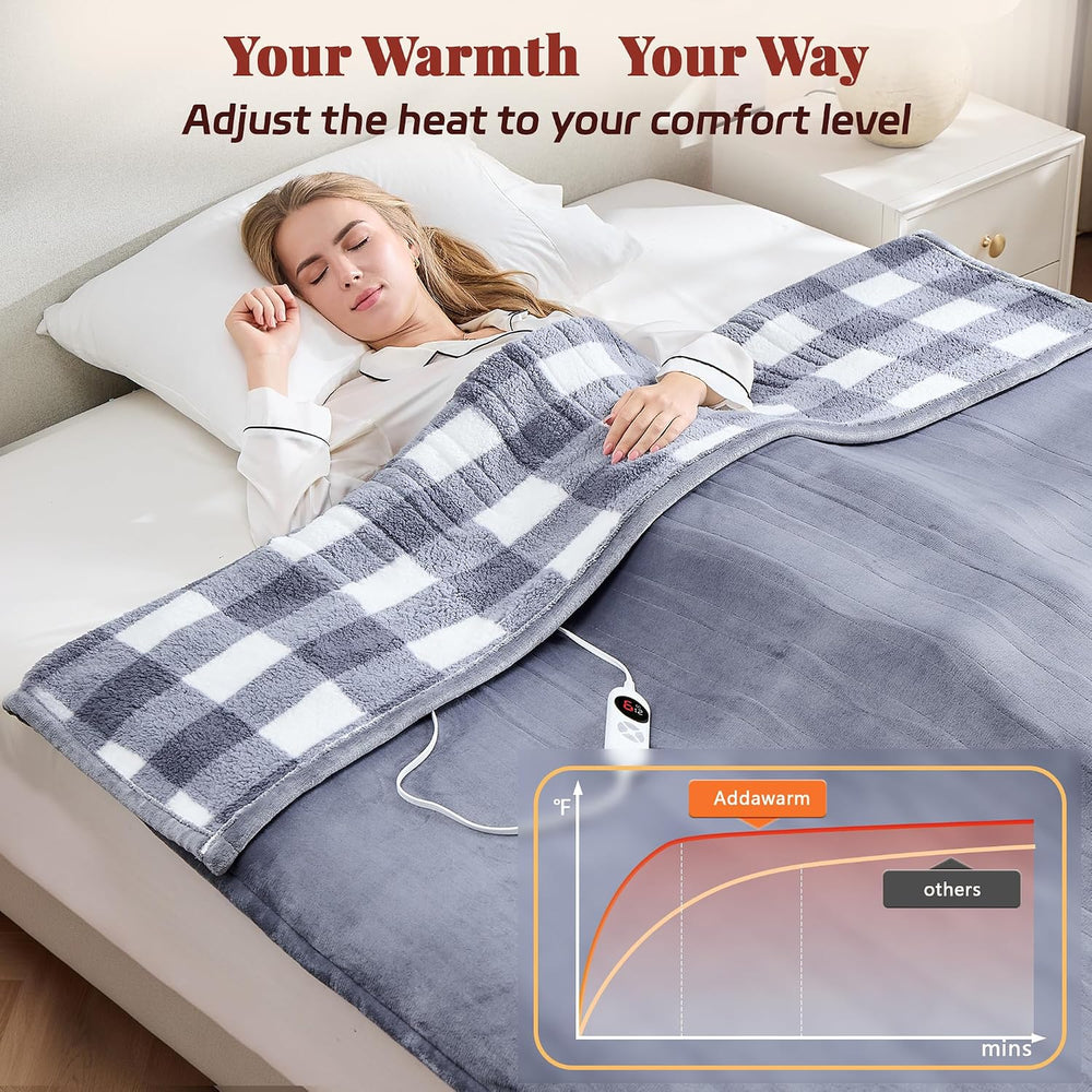 Heated Blanket Twin 62x84, Flannel & Sherpa, 6 Heat Levels 1-12H Timer