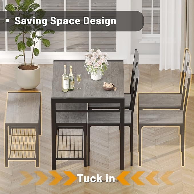 JUMMICO 43.3" Dining Table Set for 4, Kitchen Table with Bench & 2 C...