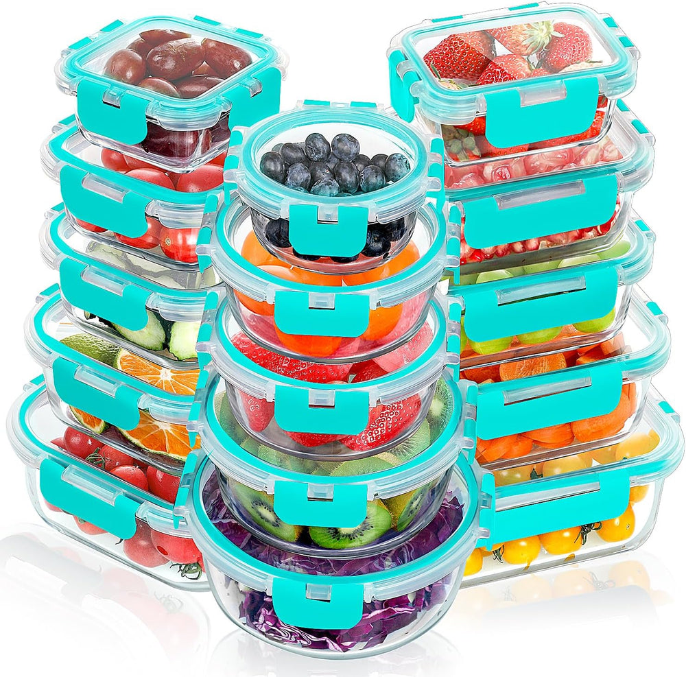 VERONES 30 Pieces Glass Meal Prep Containers Set, Stackable Glass Food Storage