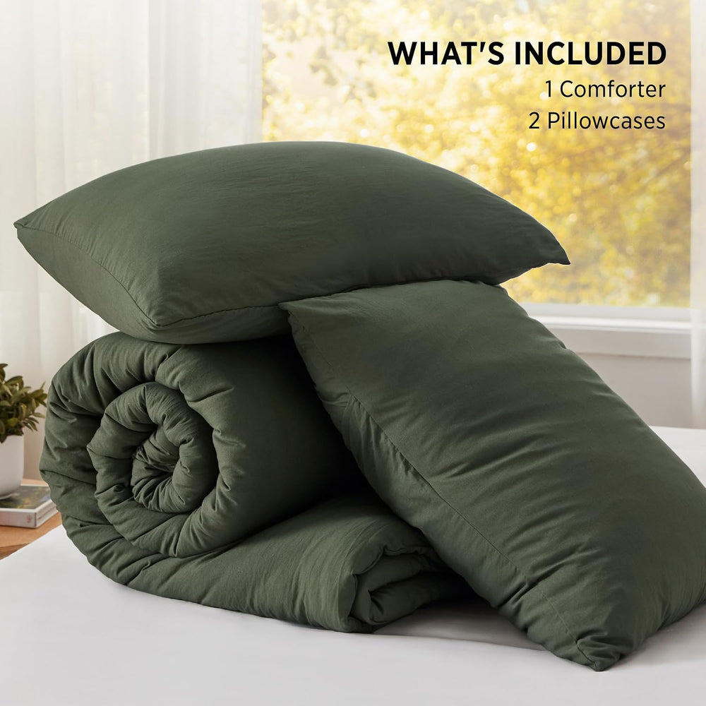 Bedsure King Size Comforter Set, Prewashed Bedding Dark Green