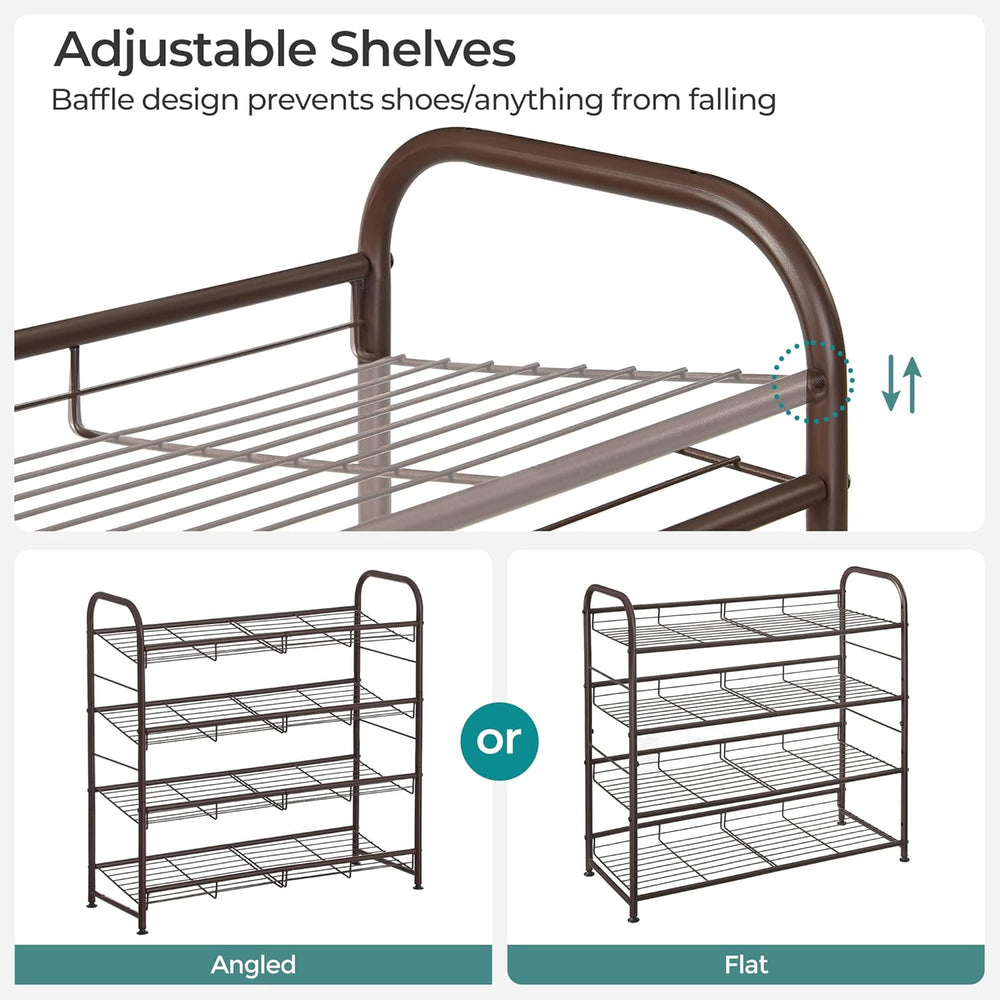 SONGMICS Stackable Shoe Rack, 4 Tier Metal Shoes Rack Storage Shelf, Holds up...