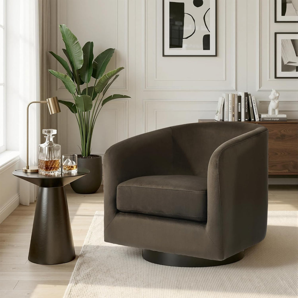 Swivel Accent Chairs Set of 2, Velvet Barrel Club Armchair, Coffee