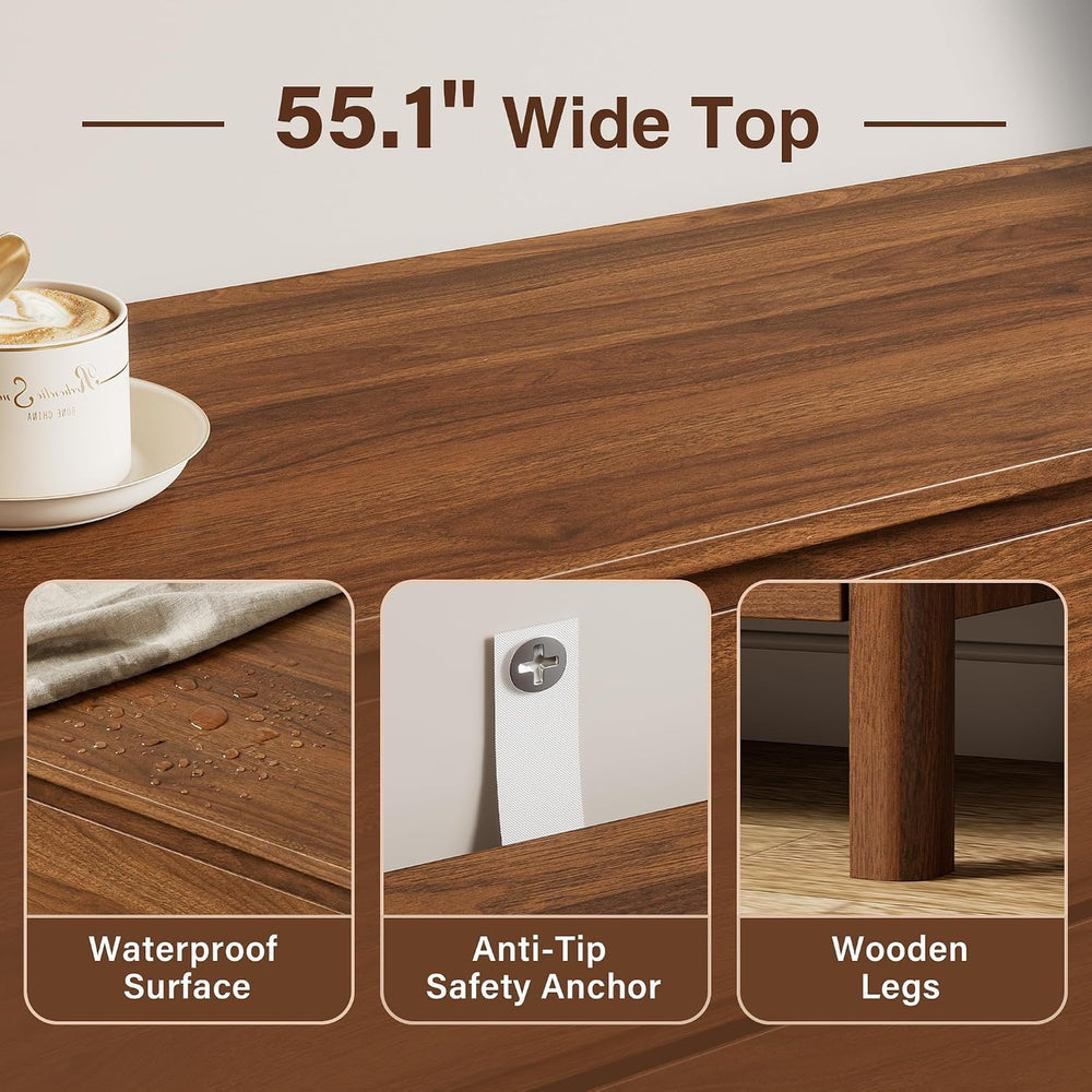 Furniway Walnut Mid-Century Modern Dresser and Nightstand Sets 3 Piece