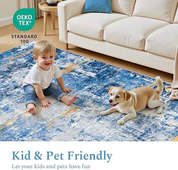 Rugflix 5x7 Area Rugs for Living Room, Washable Large Rug Stain-Resistant Low
