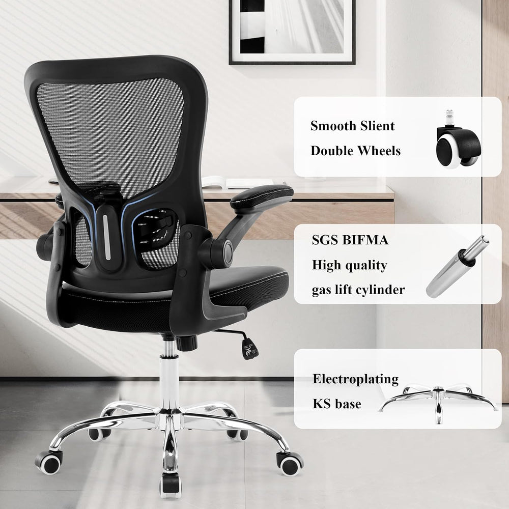 Office Chair, Mesh Ergonomic Desk Computer Chair with PU Leather Flip-up Armr...