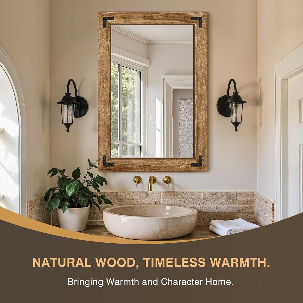 Bathroom Mirror for Wall, 26" x 38" Wooden Vanity Mirror